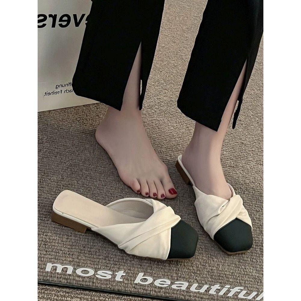 Baotou half slippers 2025 women's spring wear new Internet celebrity explosion Xiaoxiangfeng French flat-bottomed sandals half-tray single shoes