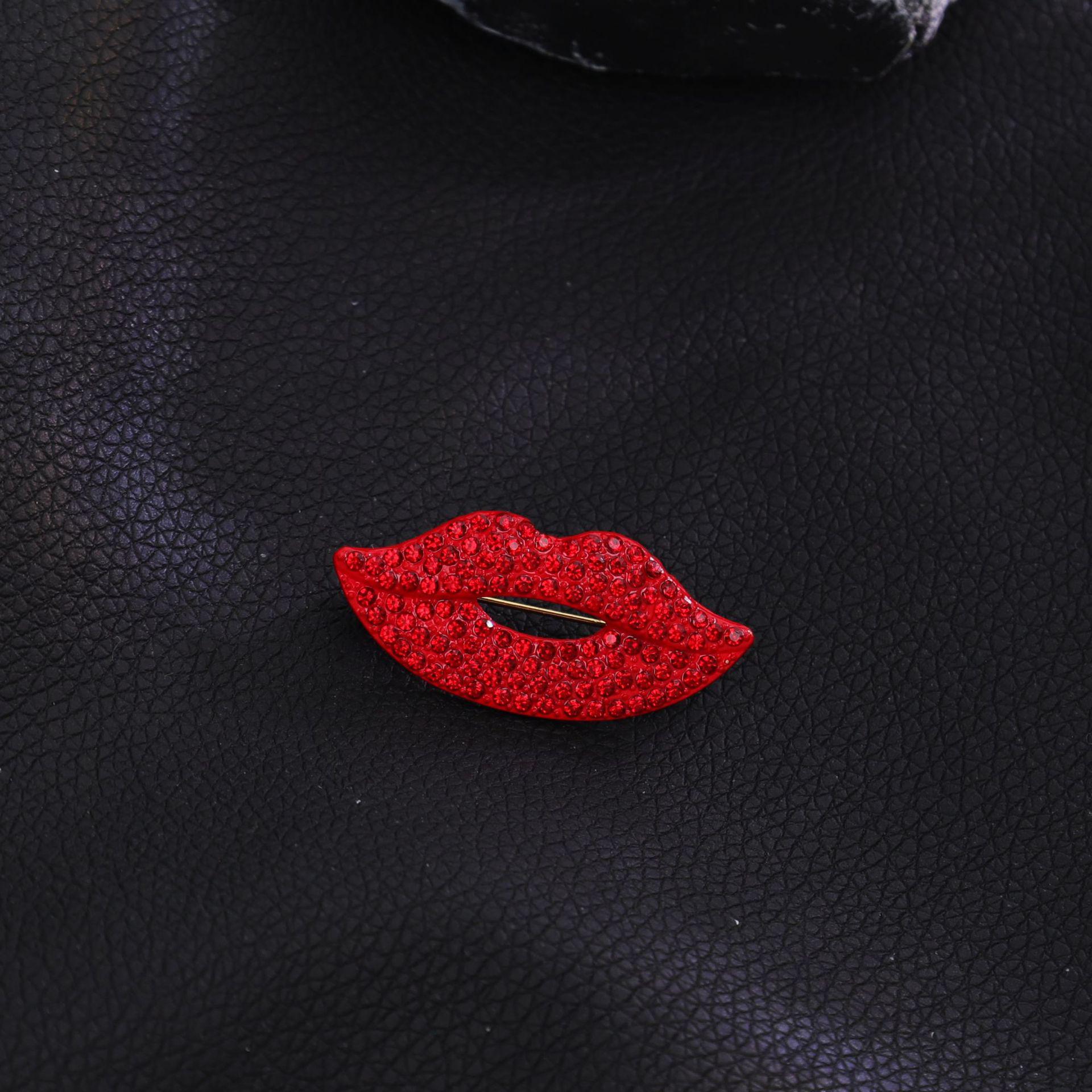 Flame Red Lips Rhinestone Brooch for Women - Valentine s Day Gift Accessory