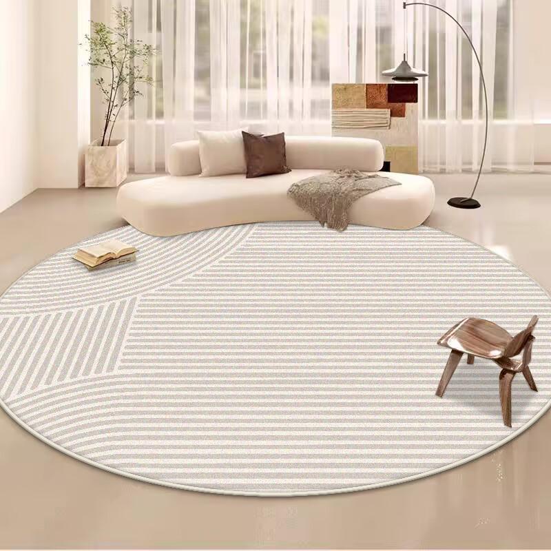 Simple Style Large Living Room Round Rugs Striped Decoration Home Sofa Area Fluffy Plush Carpet Bedroom Non-slip Chair Mat Floor