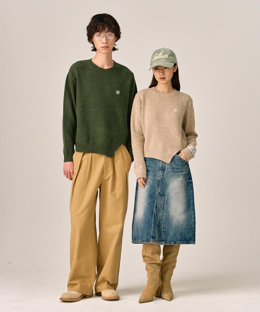 Seteo Dublin Asymmetrical Cashmere Blend Knit Olive Khaki (Type B)