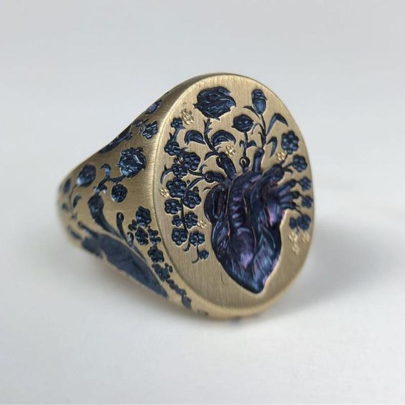 European and American personality exaggerated flower femininity antique ring commuting elegant light luxury ring 6