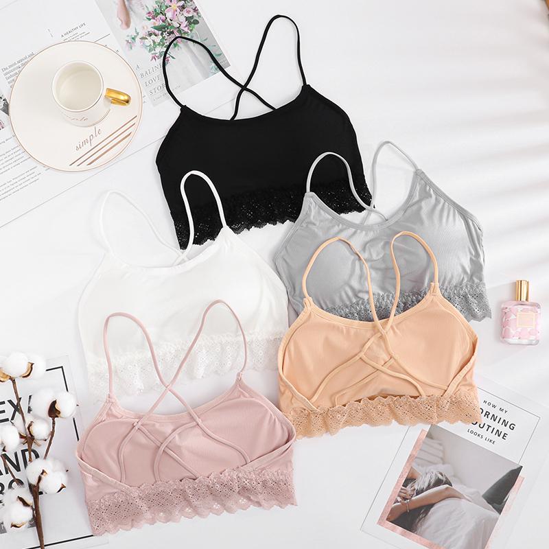 

Real S Beauty Vest Machine Cross Strap Корейский стиль с нагрудной подушечкой Кружевной тонкий волокнистый бюстгальтер без бретелек