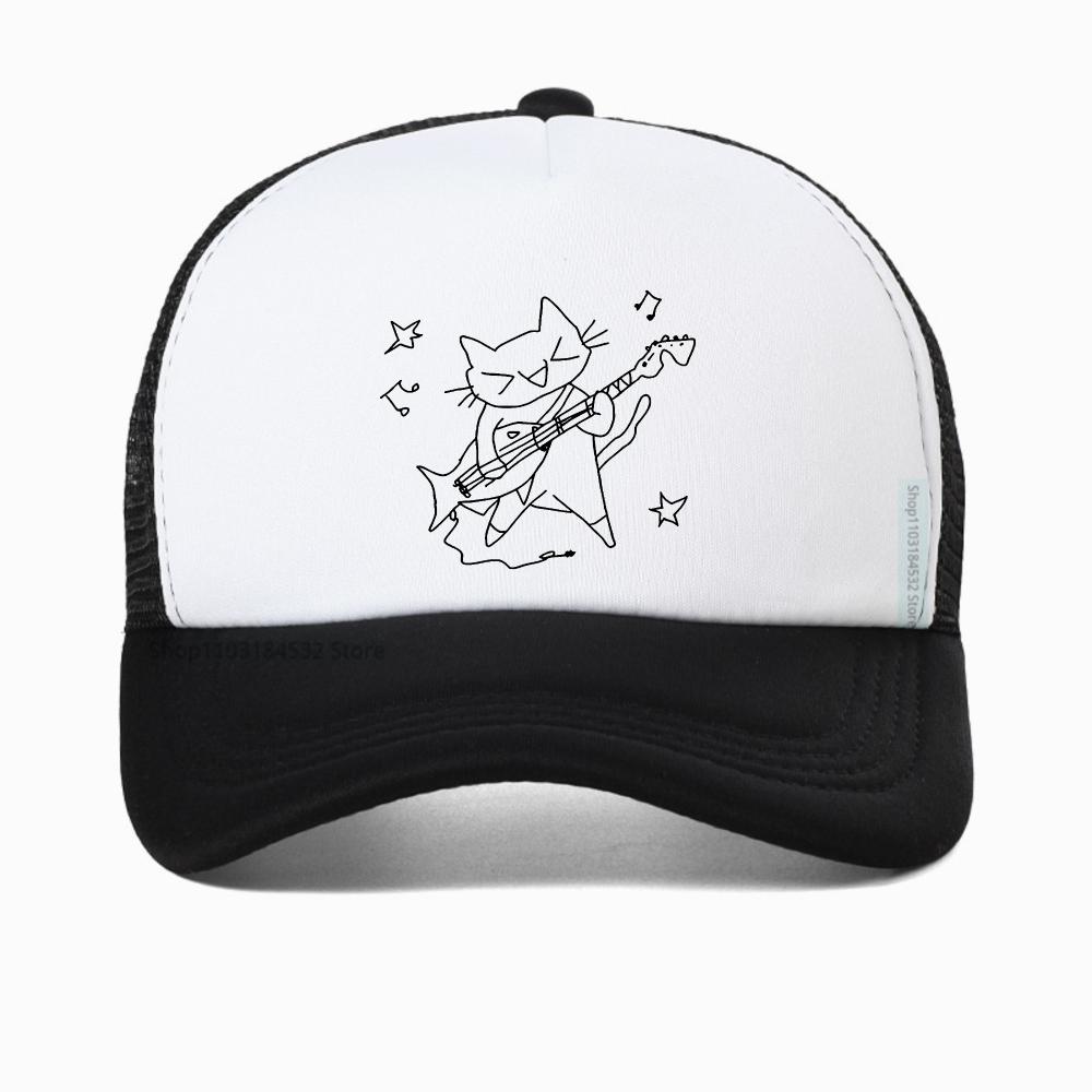 Music Is My Life Cat Graphic Baseball Cap Unisex Summer Fashion Visor Outdoor Adjustable Mesh Breathable Trucker Hat