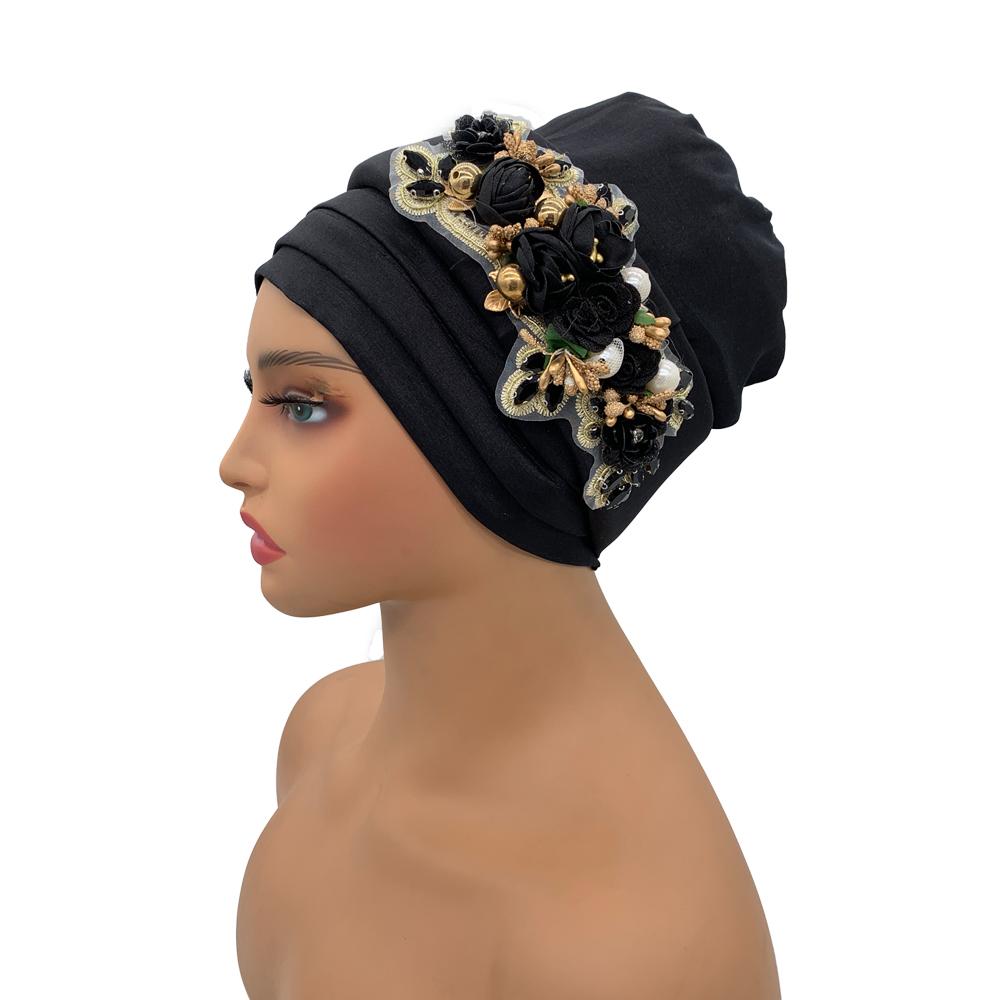 Raw Silk African Turban Cap Flower Headwrap Bonnet Nigeria Wedding Headtie Wedding Party Headgear Turbante Mujer