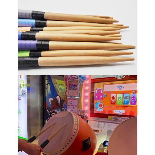 XUANDONG Taiko no Tatsujin Replacement Grips for Taiko Drums, Glossy Tapered Hardwood Bats with Pointed Tips, Easy to Use Combo, 380mm-25mm Roll, Arca