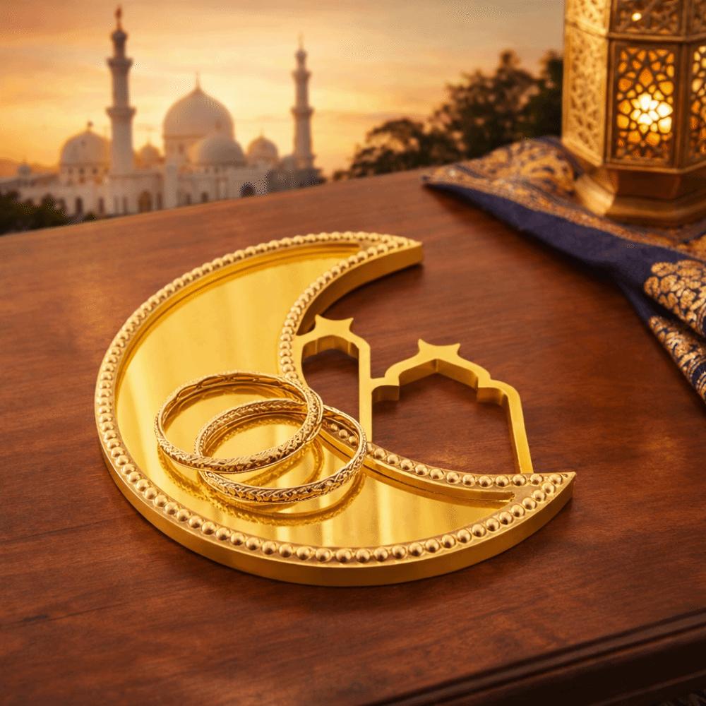 Moon Shaped Moon Food Serving Tray Elegant Eid Candy Dish Ramadan Festival Art Tray  Home Decor