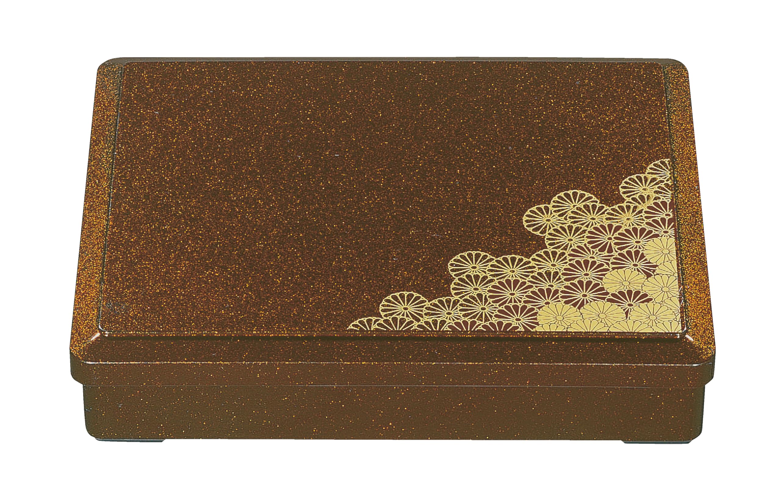 Wakaizumi Lacquerware ATA Long Bento Finish with Chrysanthemum Design 11-inch Box, Pear-skin Two-Color (with Divider) 1-365-2