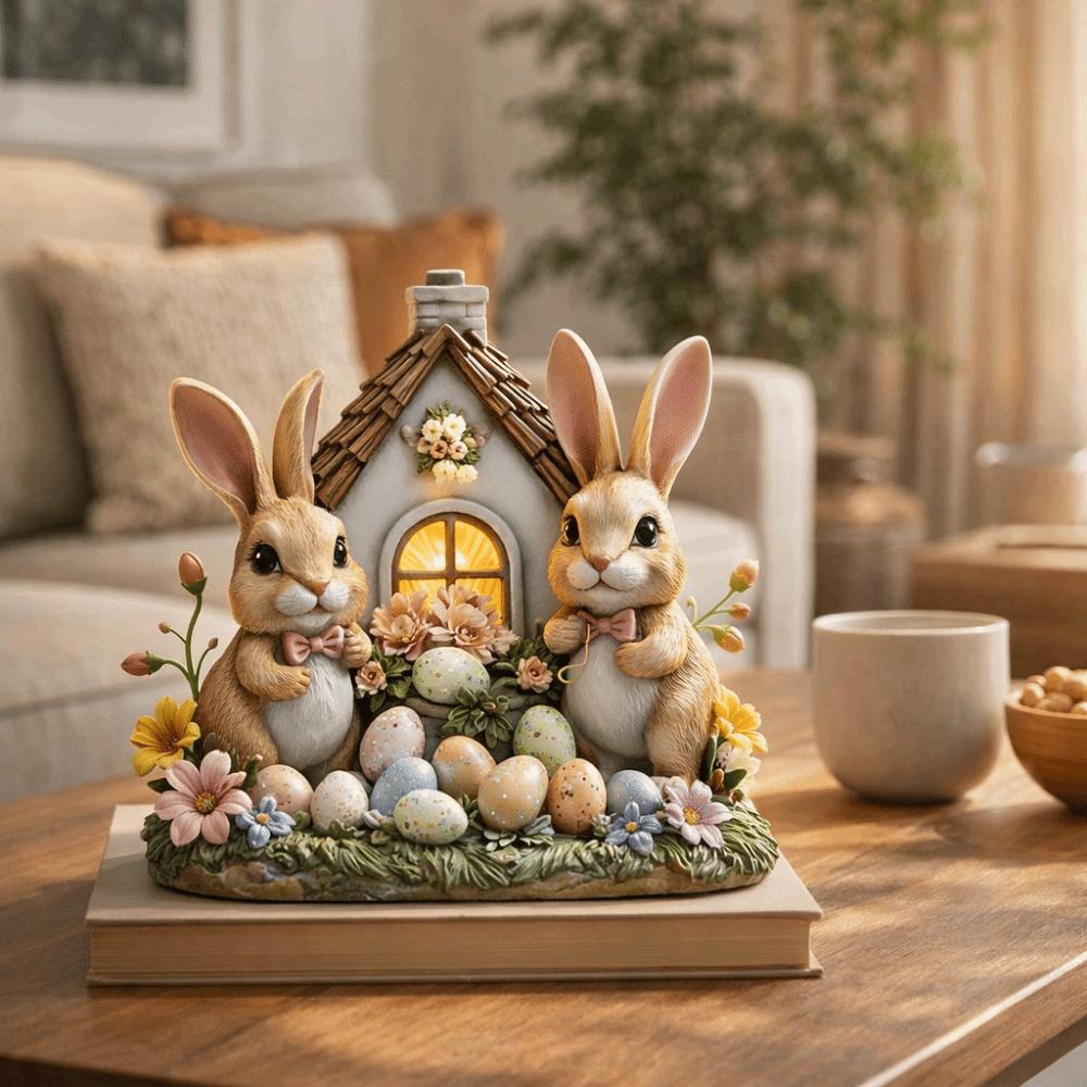 Easter Decor Easter Bunny Ornament 2D Flat Rabbit House Easter Party Desktop Ornament  Office Decor