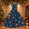 Women's Christmas Print Off-Shoulder Vintage Dress
