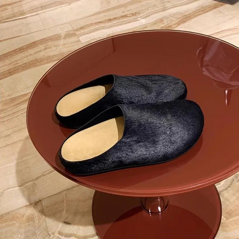 New Women's Slippers Closed Toe Round Toe Suede Clogs Sandals Autumn New Retro Solid Color Flat Bottom Women's Slingback Shoes