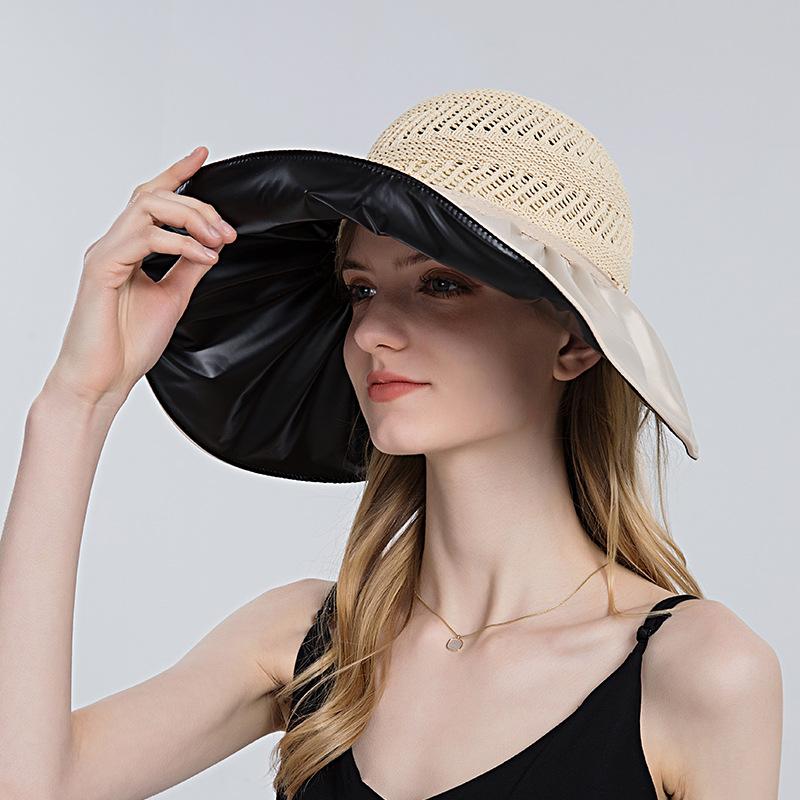 Summer Hollow Out Sun Hats For Women Fashion Empty Ponytail Hat Outdoor UV Protection Bucket Hat Female Wide Brim Beach Caps
