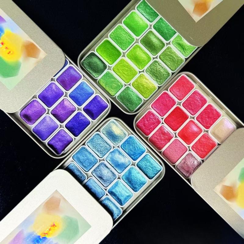 18-color Solid Pearlescent Chameleon Watercolor Pigment for Nail Painting Thangka Decorative Pigment Box