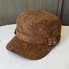 Suede rivet cap women's autumn and winter retro old flat top hat big head circumference painter newsboy hat