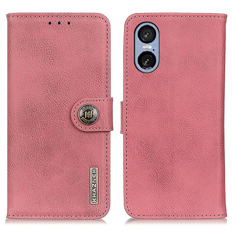 

For Sony Xperia 5 VI Wallet Case Cowhide Texture Leather Flip Phone Cover Pink