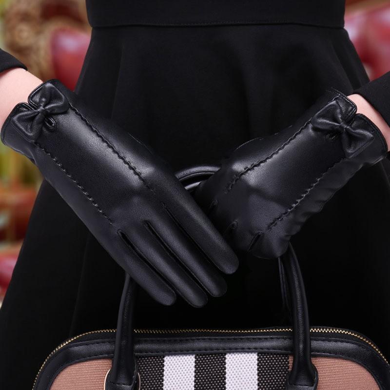Womens Faux Leather Touchscreen Gloves Warm Thickened Outdoor Riding Driving Winter Fall