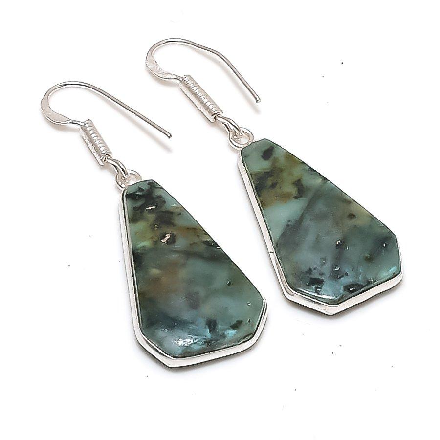 Натуральный Тибетский Бирюзовый Серьга из Серебра 925 Пробы 1.81  AE-12260