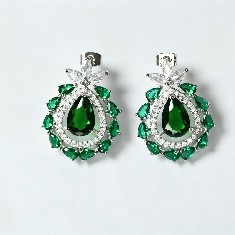 Emerald Zircon Jewelry Set Drop Earrings Necklace Ring 3pcs Luxury Womens Fashion Accessories