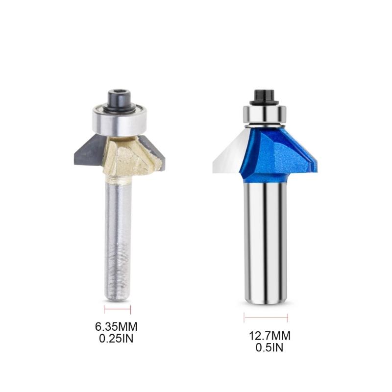 4pieces 1/4"/1/2" Shank Chamfer Router Bit Woodworking Milling Cutter 45Degree Knife with Top Bearing Bevel Edge