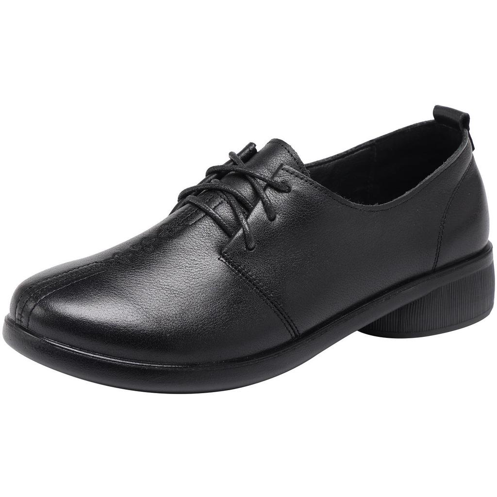 Genuine Leather Soft Sole Non-slip Lace-up Flats for Women, Plus Size, Round Toe, Autumn Style.