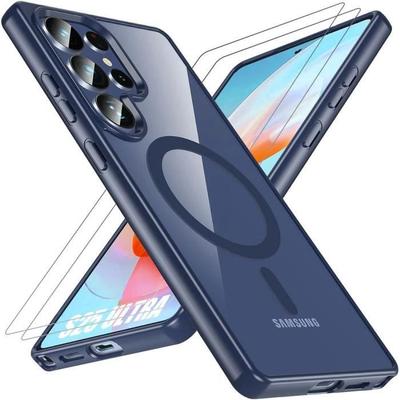 Case + 2 Tempered Glasses for Samsung Galaxy S25 Ultra, Protection with Magnetic Ring, Shockproof Navy Blue