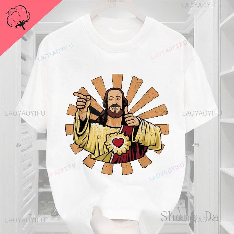

Camisetas Buddy Christ Vintage 90s Cool Jesus Religious Christian TShirt Womens Clothing Cotton Crewneck Unisex Y2k Tshirts 3XL