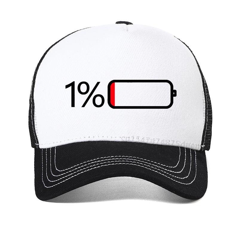 Battery Low Print Baseball Cap for Women Casual Summer Breathable Snapback Hat Outdoor Sun Mesh Trucker Hats Adjustable Hats