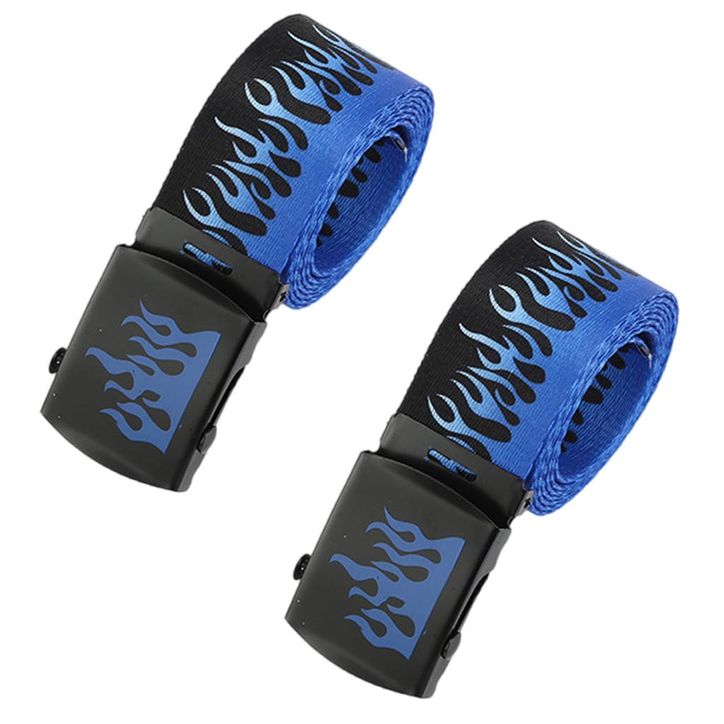 Hip Hop Style Flame Pattern Belt With Metal Buckles Durable Weave Fabric Adjustable Waist Strap For Punk Fashion Enthusiasts