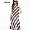 MO&Co. Mulberry Silk Blend Diagonal Stripe Side-Slit A-Line Long Dress