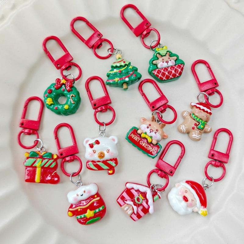 Cartoon Weihnachten Schlüsselanhänger Niedlich Harz Weihnachtsmann Weihnachtsbaum Anhänger Schlüsselring Taschenzubehör Feiertagsparty Weihnachtsgeschenk