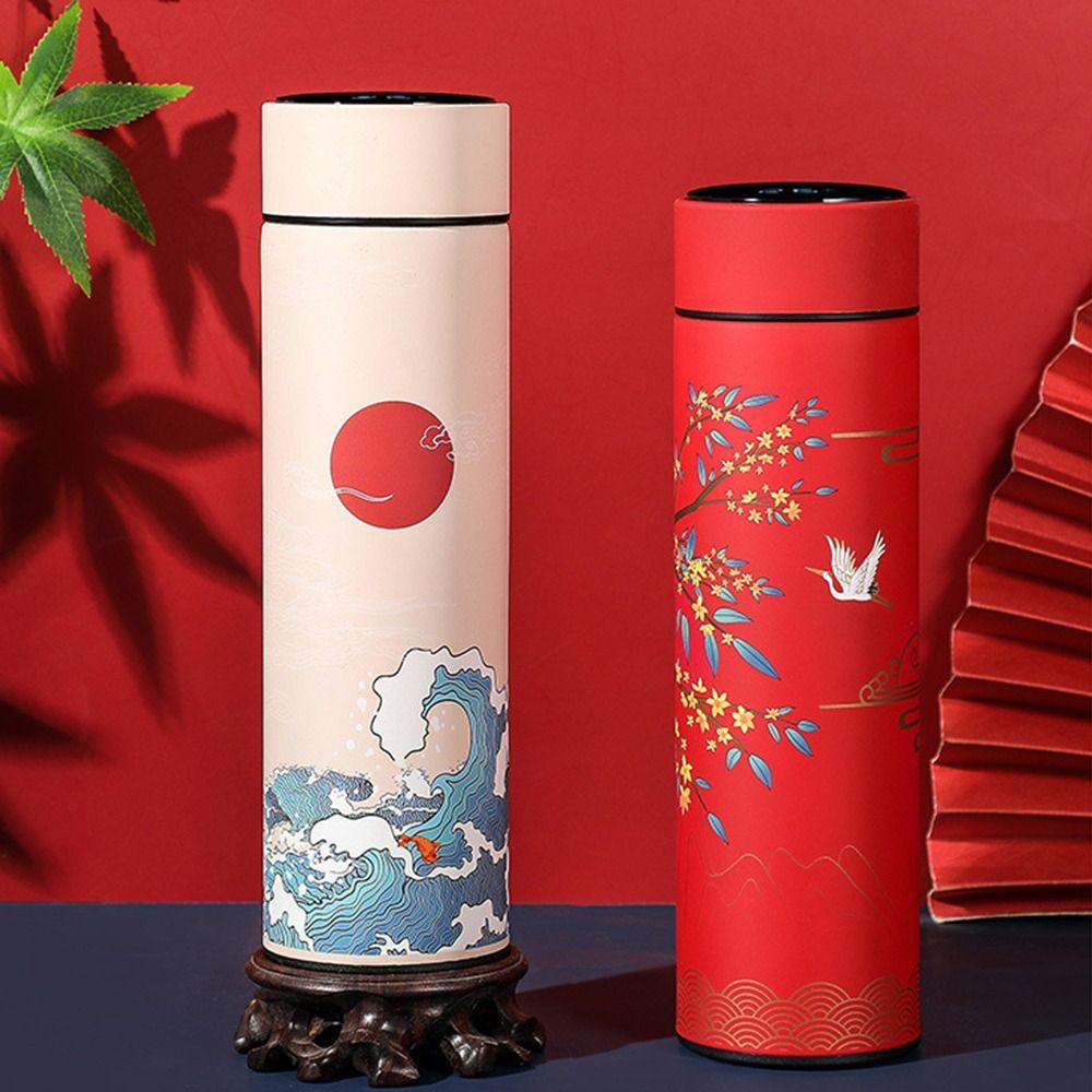 Display Double Layer Chinese Style with Lid Coffee Tumbler Thermos Cup Vacuum Flask Water Bottle