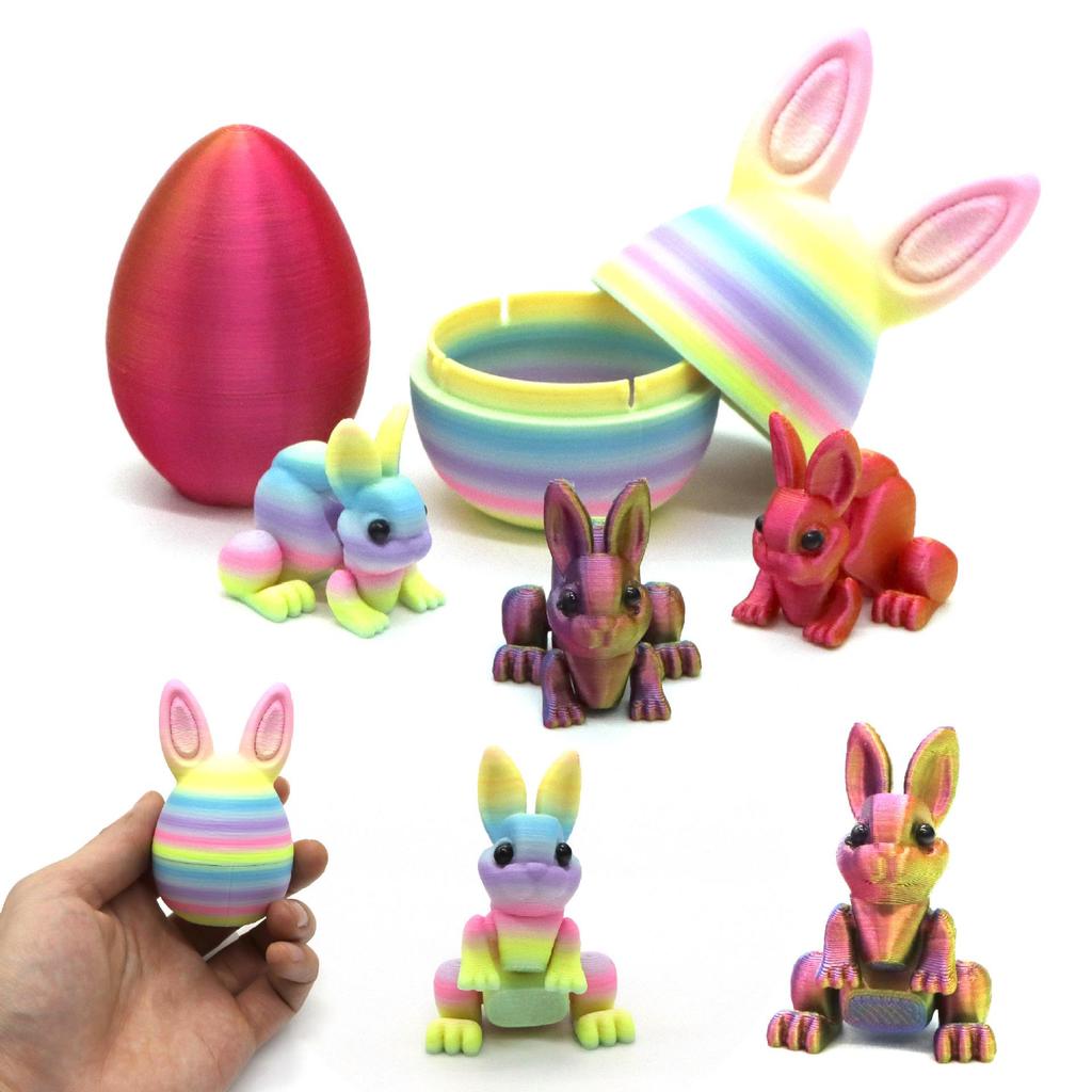 Easter 3D Printed Rabbit & Egg Ornaments - Movable Model Toys