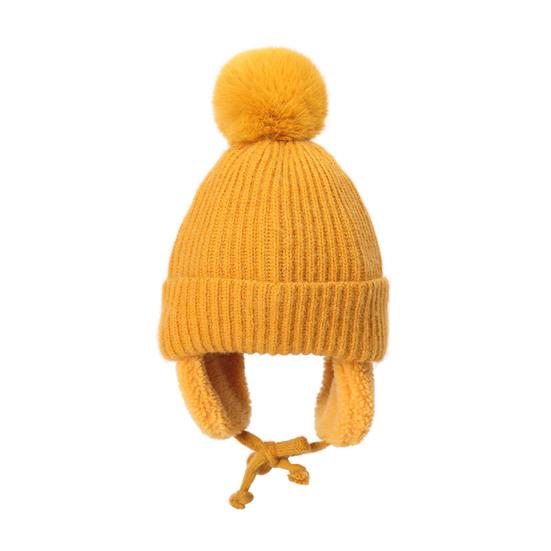 Children Hat Thickened Wool Knit Hat with Pom-Pom Ball Decor Extended Ear Flaps Design Fleece Lining Warm Winter Hat
