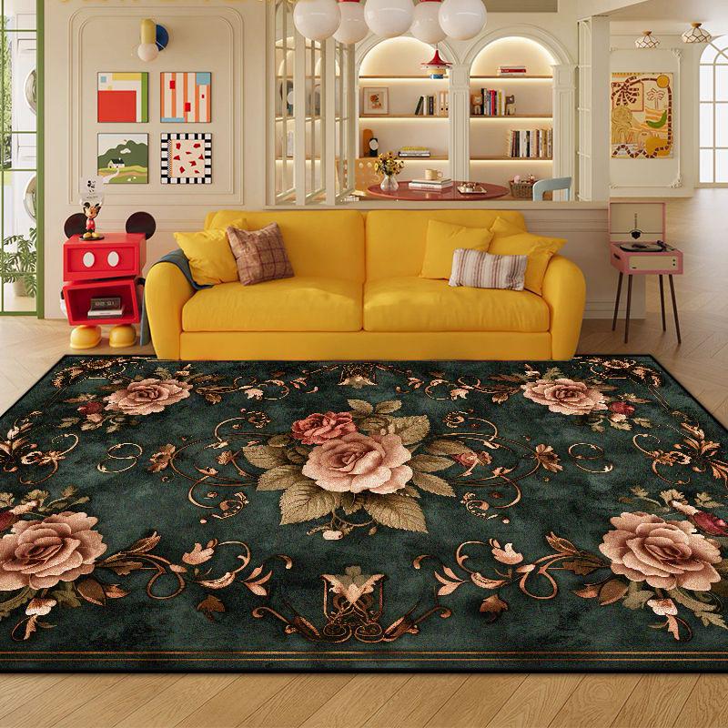 European Style Luxury Green Carpet Living Room Flower Design Non-slip Cloakroom Decoration Rug Washable Soft European Tatami Mat
