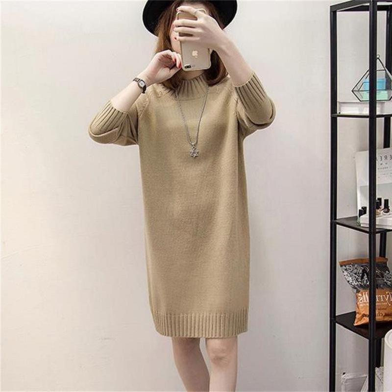 

Temperament Solid color semi-turtleneck long-sleeved bottoming shirt women s medium and long knitted sweater women s autumn and winter outer wear 48-154 (average size) хакі
