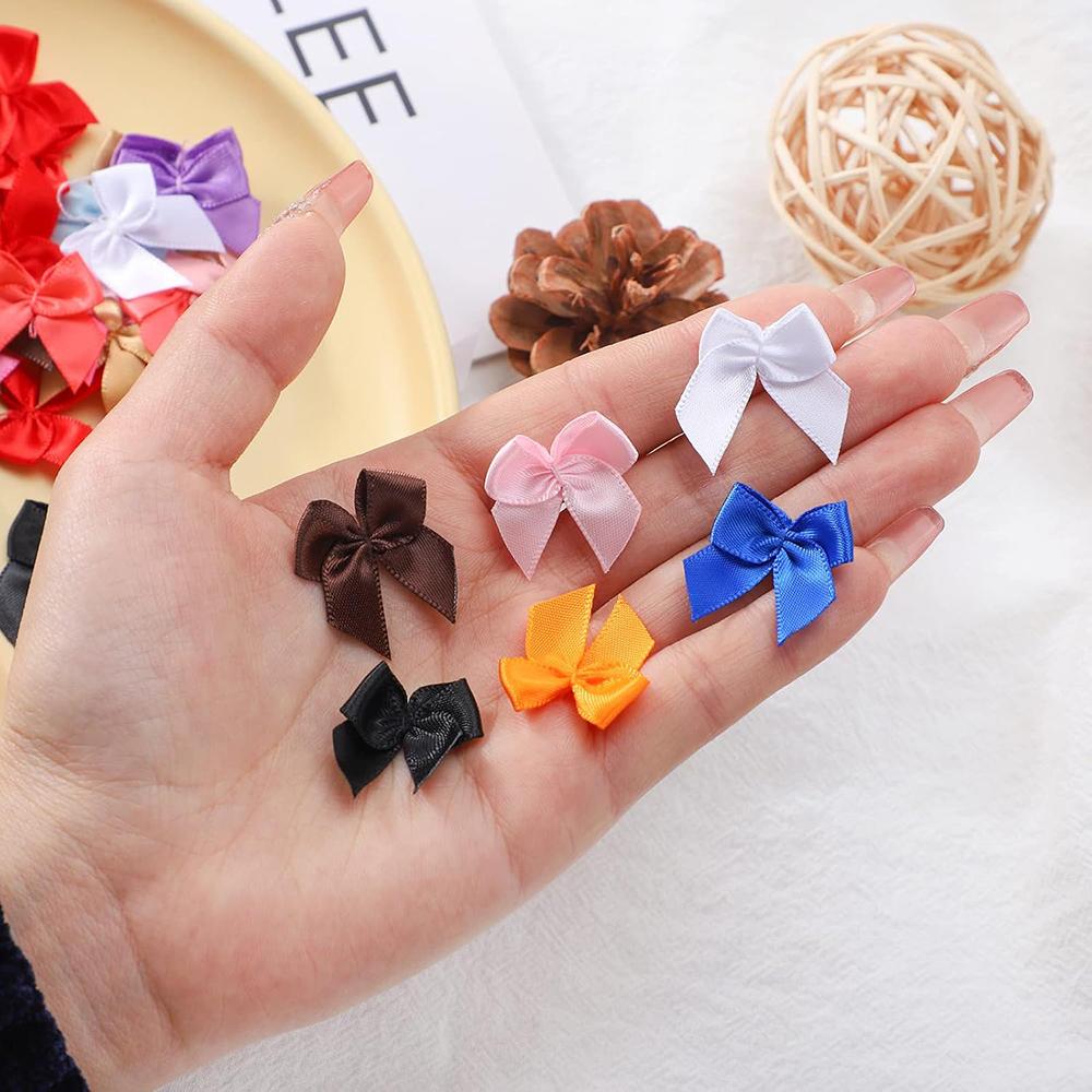 100Pcs/Set Polychrome Satin Bows Patches Applique Mini Bow Tie DIY Clothes Sewing Decoration