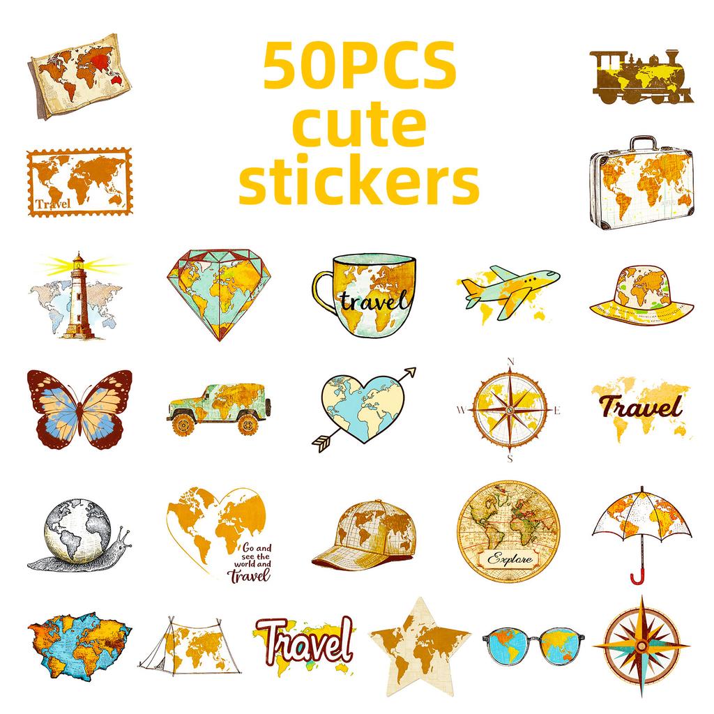 10 30 50Pcs Cartoons Travel Maps Stickers Kids Classic Toy Skateboard Creative Accounts Laptop Luggage Decal Graffiti Sticker