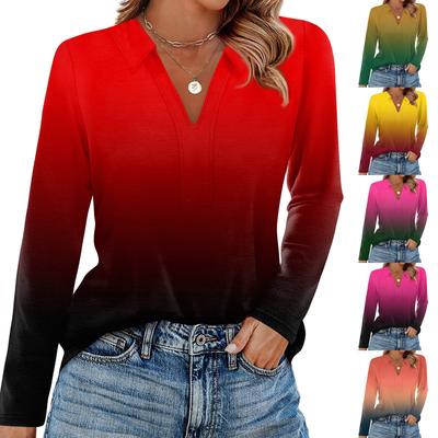 Moda Feminina Casual Lapela Manga Curta Longa Estampa Camisa Tops Femininos Decote V