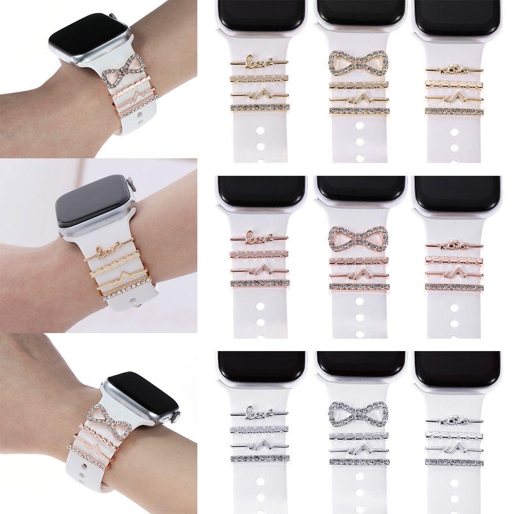 

Бриллиантовый браслет для Apple Watch, ремешок, подвеска, декоративное кольцо, орнамент для часов 3 золотой