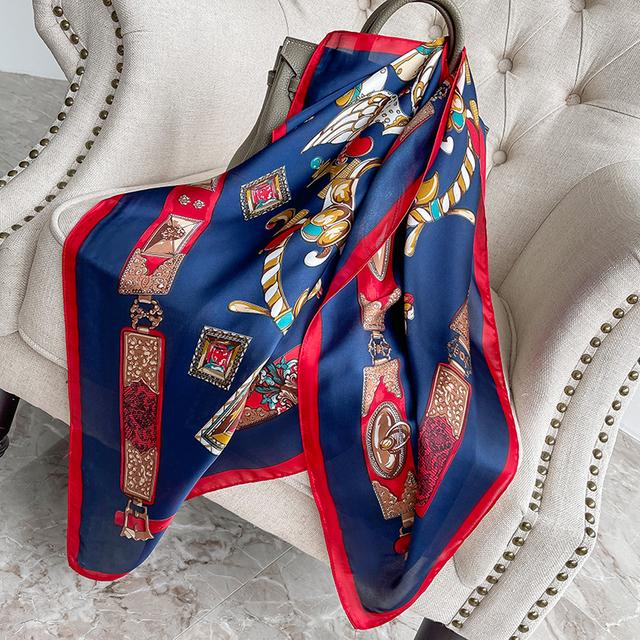 90cm *90cm Design Scarf Lady Shawl Printed Silk Felt Headscarf Scarf Lady Headscarf Square Scarf Lady Wrap Scarf 2021