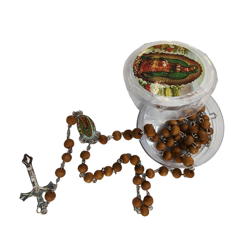 Christian Prayer Wooden Beads Rosary Necklace with Our Lady of Guadalupe and Crucifix for Women and Men in Gift Box