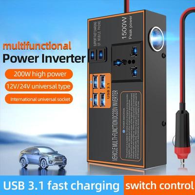 Onduleur de voiture CC12V/24V vers 220V Charge Rapide Prise Allume-Cigare Adaptateur d'Alimentation Convertisseur USB Charge Rapide Onduleur Véhicules