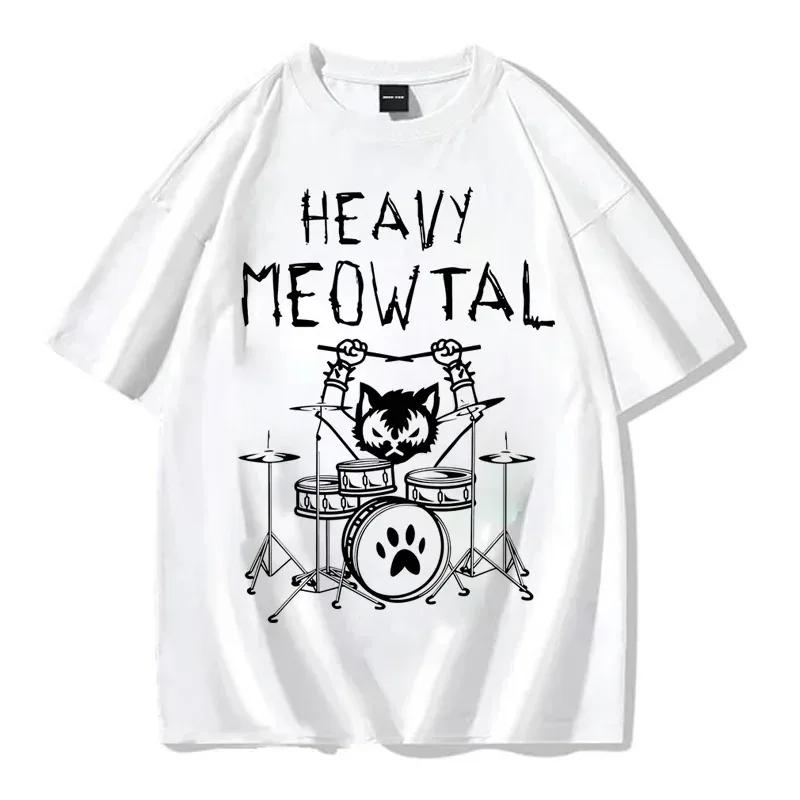 Men Tees Heavy Meowtal Cat Metal Music Gift Idea Funny Pet Owner T-Shirt Latest Printed Tops Shirt Cotton T Shirts for Boys Geek
