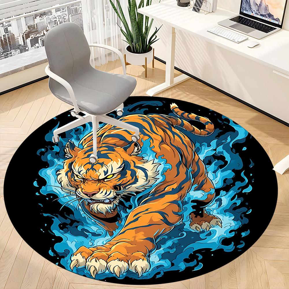 1PC Tiger Flames Office Round Area Rug,  Mat Suitable ForOffice, Under Office Chairs Bedroom Living Room Home Decor, Room Deco