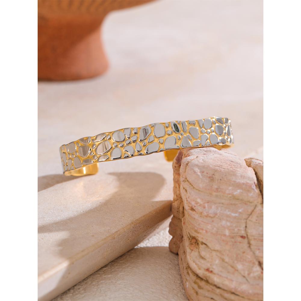 Eetit High Quality Stainless Steel Metal Round Cuff Open Bracelet Bangle Waterproof Texture Distinctive Wrist Jewelry