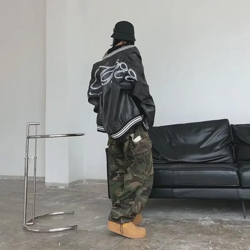 Men's American Street Style Retro Wide-Leg Camouflage Overalls with Large Pockets