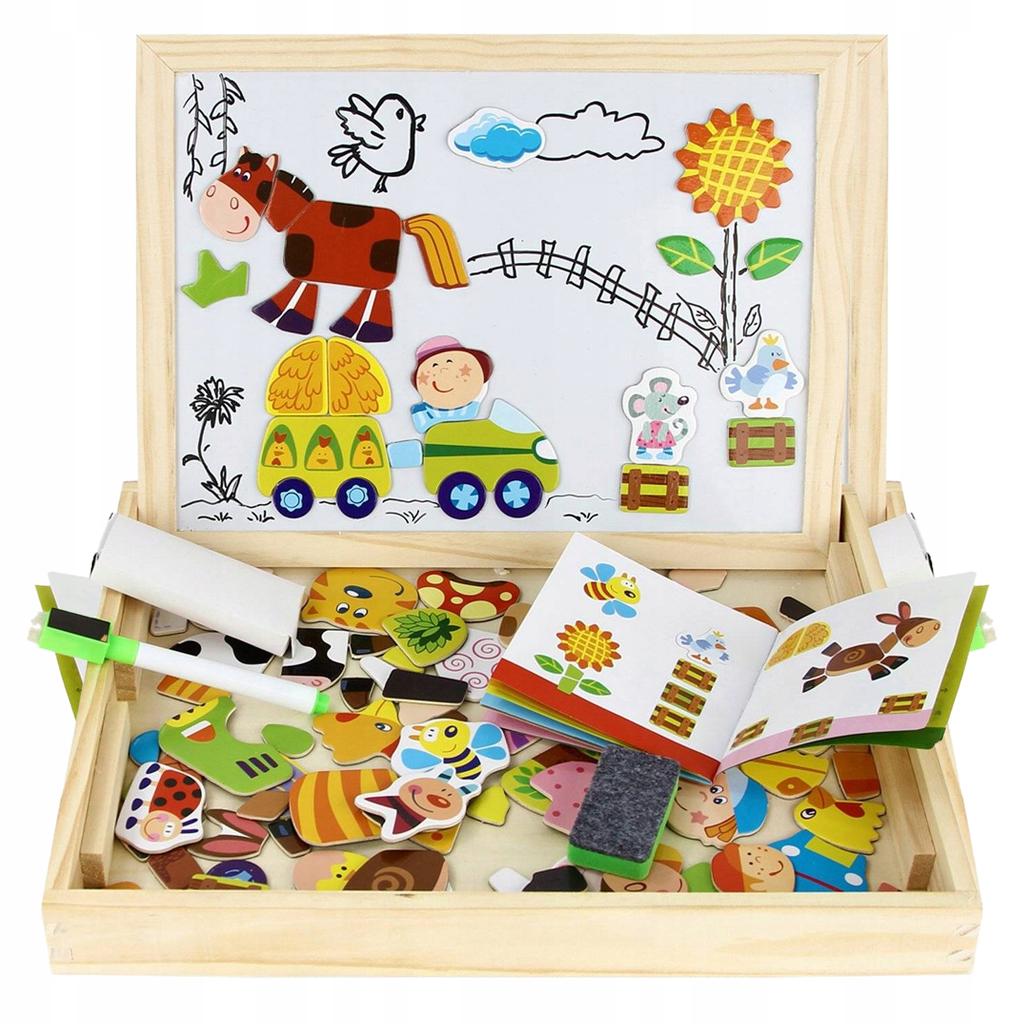 Educational Wooden Eco Magnetic Board Puzzle Farm 107 Elements