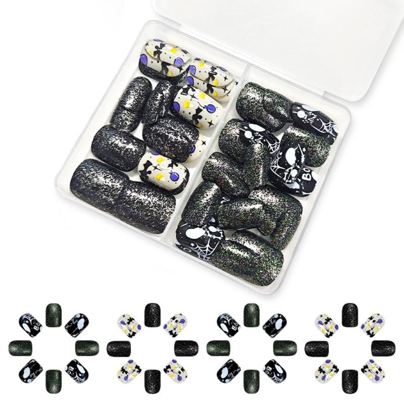 

Halloween Press on Nail,Square Fake Nail Acrylic Nail Spiders Web False Nail Stick on Nail Full Cover Fake Nail Gifts 1
