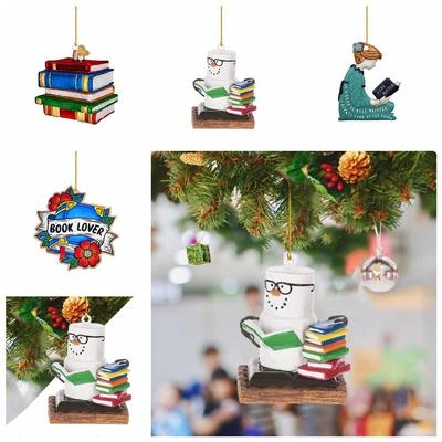 Creative Acrylic Xmas Tree Hanging Pendant Handmade DIY Stain Book Ornament Book Painted Xmas Book Drop Ornaments Home Decor