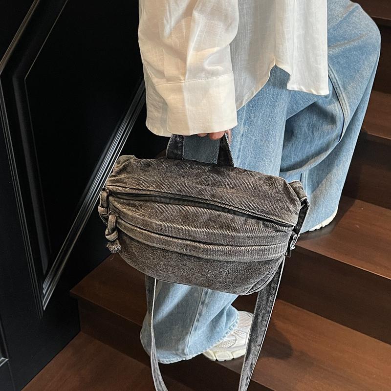 Bolso de Hombro de Mezclilla para Mujer Bolso Cruzado de Color Sólido Bolso para Teléfono Móvil