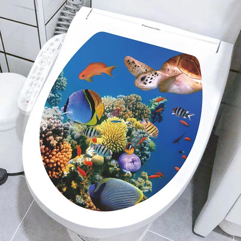 Mehrere Stile Unterwasser Tier Muster Toilettendeckel Aufkleber Badezimmer Dekoration Badezimmer Abnehmbares Gemälde Wandbild Toilettendeckelbezug